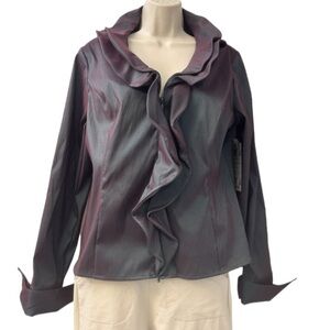 Samuel Dong Teal Ruffle Blouse Cocktail Jacket Shacket Samuel Dong Size M